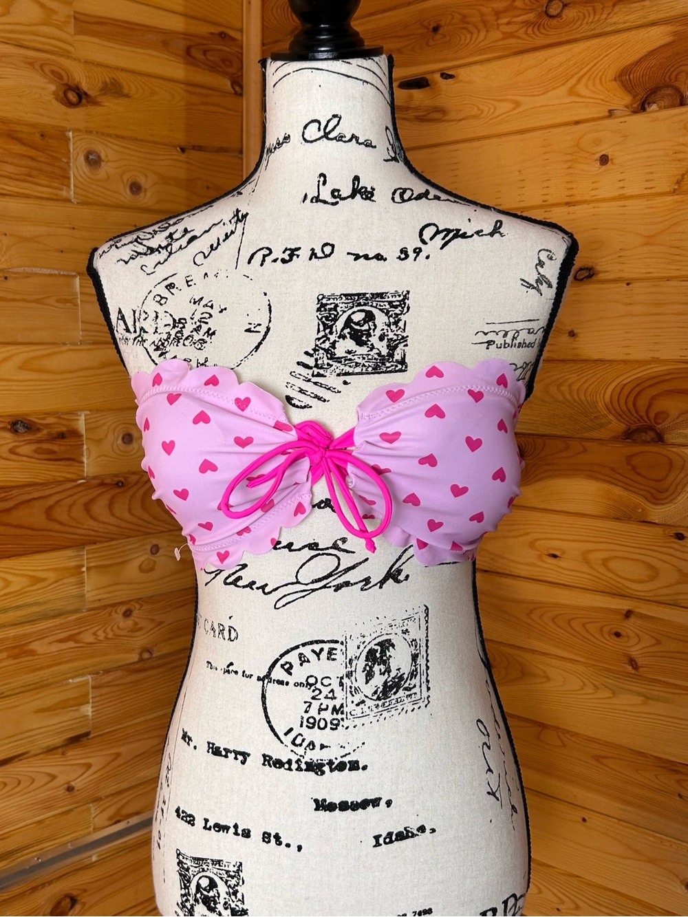 Strapless Pink Heart Print Bikini Top - Unbranded